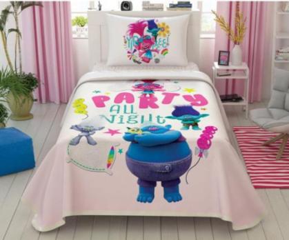 Односпальний комплект з покривалом-піке TAC Trolls / простирадло на резинці
