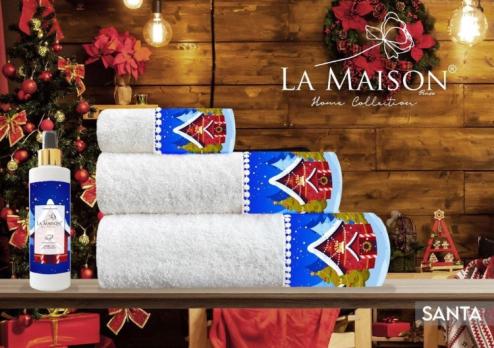РУШНИКИ В КОРОБЦІ LA MAISON "SANTA" З ПАРФУМОМ (4 ПРЕДМЕТИ) БАВОВНЯНI ЛИЦЬОВЕ ДЛЯ РУК ПАРФУМ ТУРЕЧЧИНА