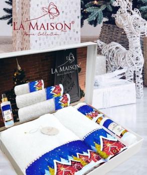 РУШНИКИ В КОРОБЦІ LA MAISON "SANTA" З ПАРФУМОМ (4 ПРЕДМЕТИ) БАВОВНЯНI ЛИЦЬОВЕ ДЛЯ РУК ПАРФУМ ТУРЕЧЧИНА