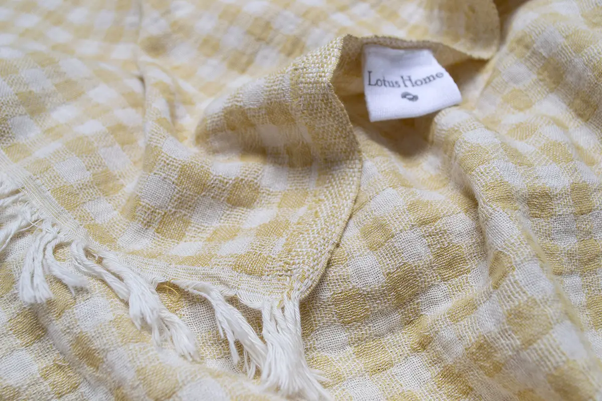 Покривало піке Checked Gingham Lotus Home жовтий 190х225 см