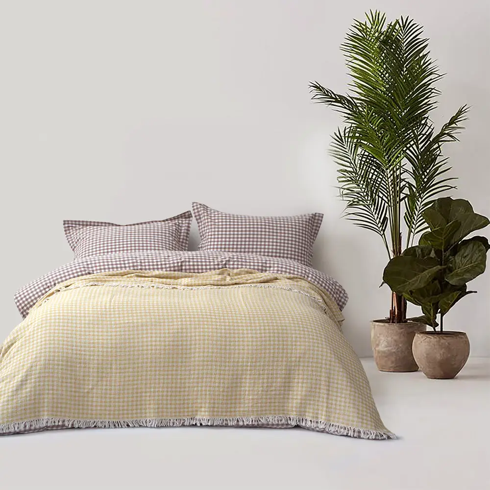 Покривало піке Checked Gingham Lotus Home жовтий 190х225 см