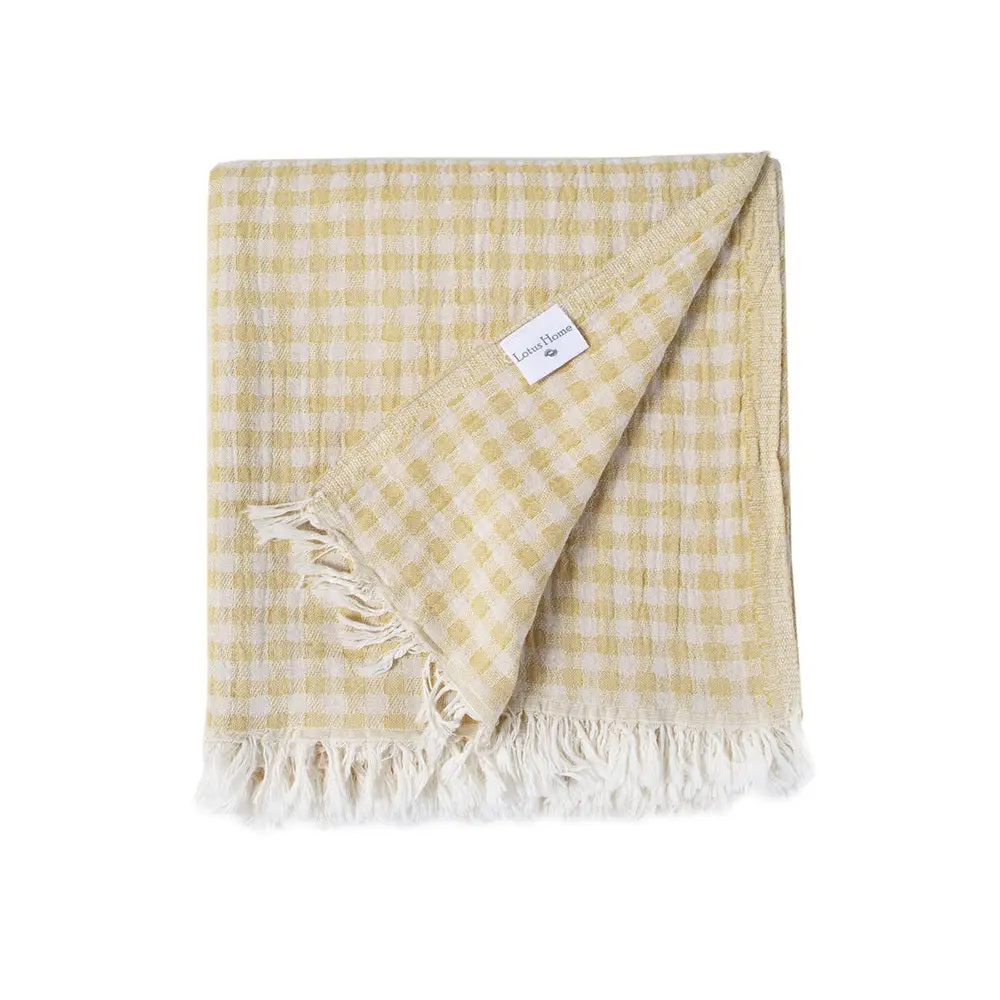 Покривало піке Checked Gingham Lotus Home жовтий 190х225 см