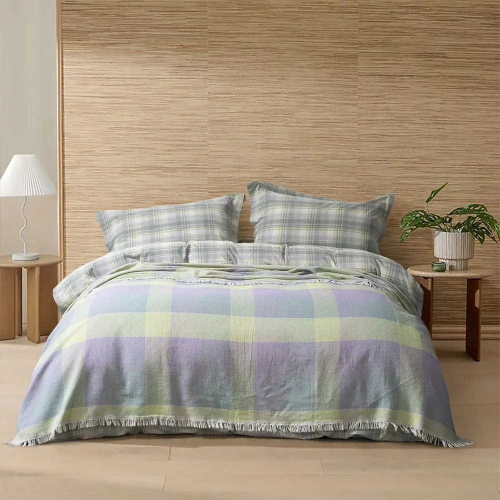 Покривало піке Checked Madras Lotus Home зелений 190х225 см