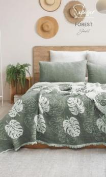 Муслінове покривало Saheser Forest Yesil 240х260 см + 2 наволочки 50х70 см