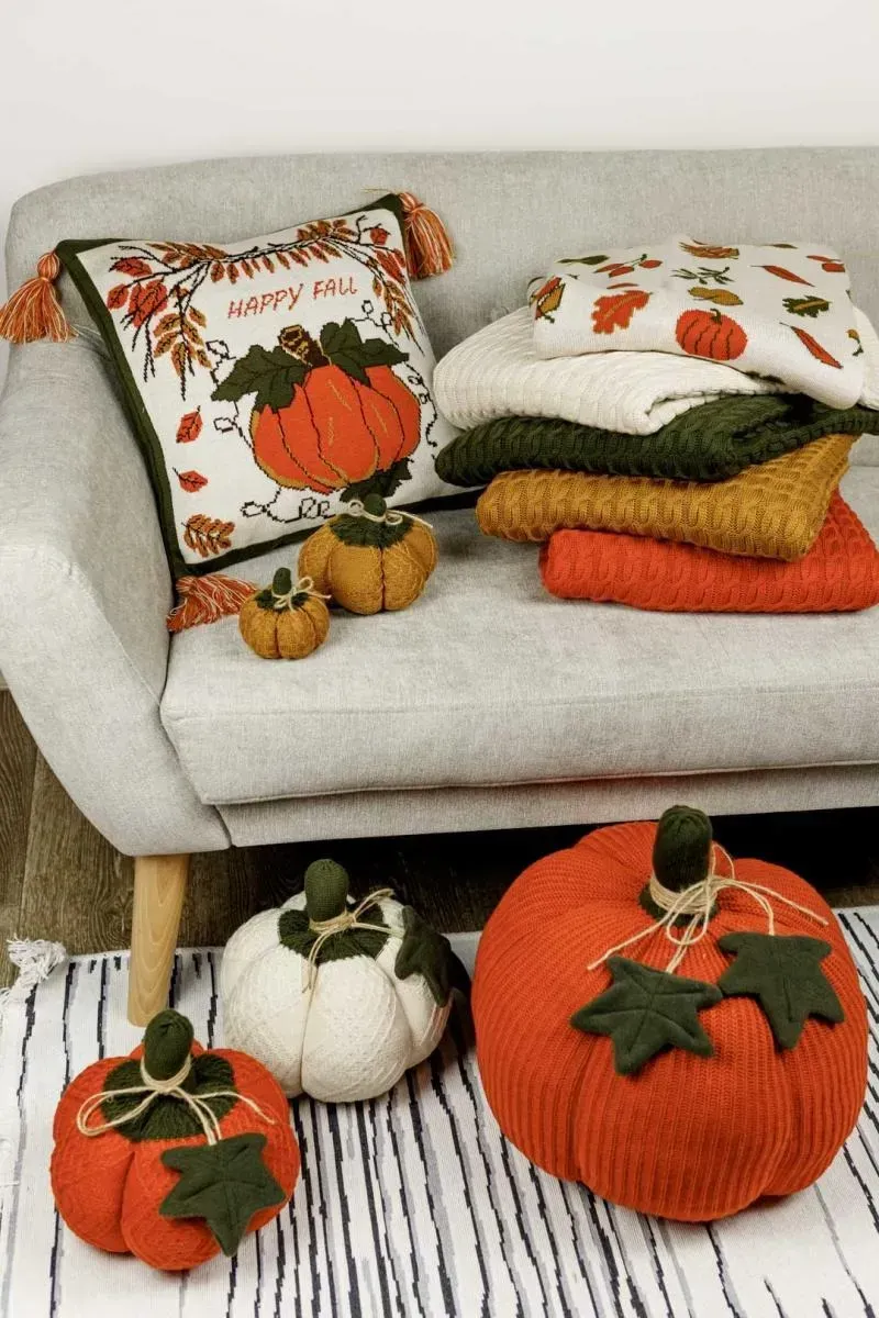 Наволочка в'язана декоративна Прованс Happy Fall Гарбуз 45х45