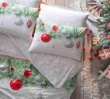 Двоспальний Євро комплект TAC Snowflake Yesil Glow Ранфорс+світиться у темряві