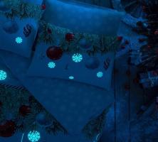 Двоспальний Євро комплект TAC Snowflake Yesil Glow Ранфорс+світиться у темряві