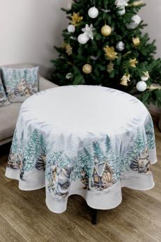 Новорічна кругла гобеленова скатертина Казкові гноми