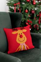 Новорічна в'язана подушка Олень з шарфом