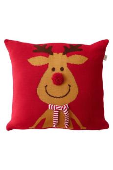 Новорічна в'язана подушка Олень з шарфом