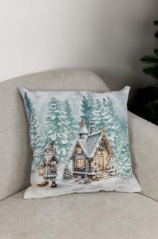 Подушка гобеленова новорічна Казкові гноми Будиночок