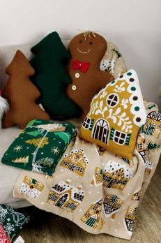 Новорічний плед в'язаний Імбирні будиночки