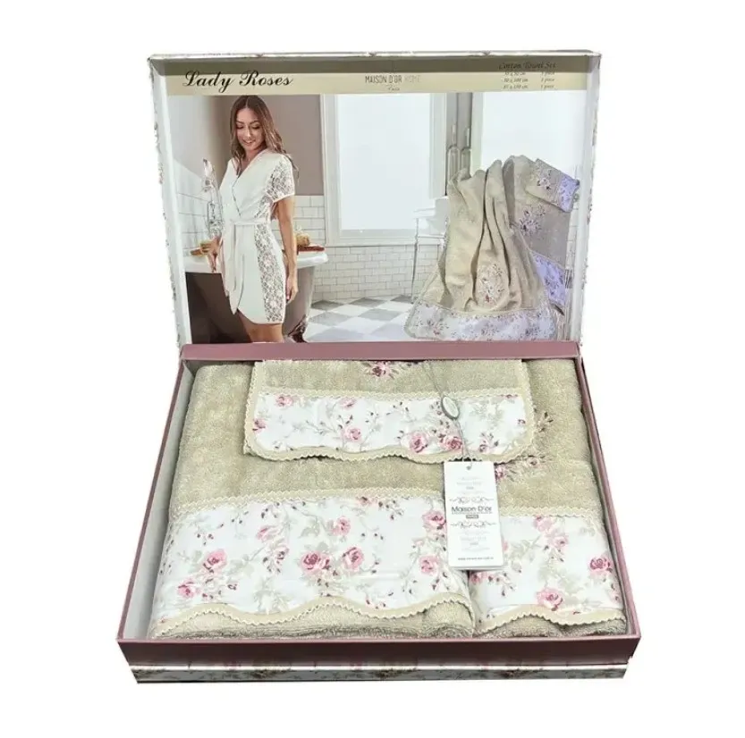 Набір бавовняних рушників Maison Dor LADY ROSES BEJ (3) 3пр (30х50+50х100+85х150) см