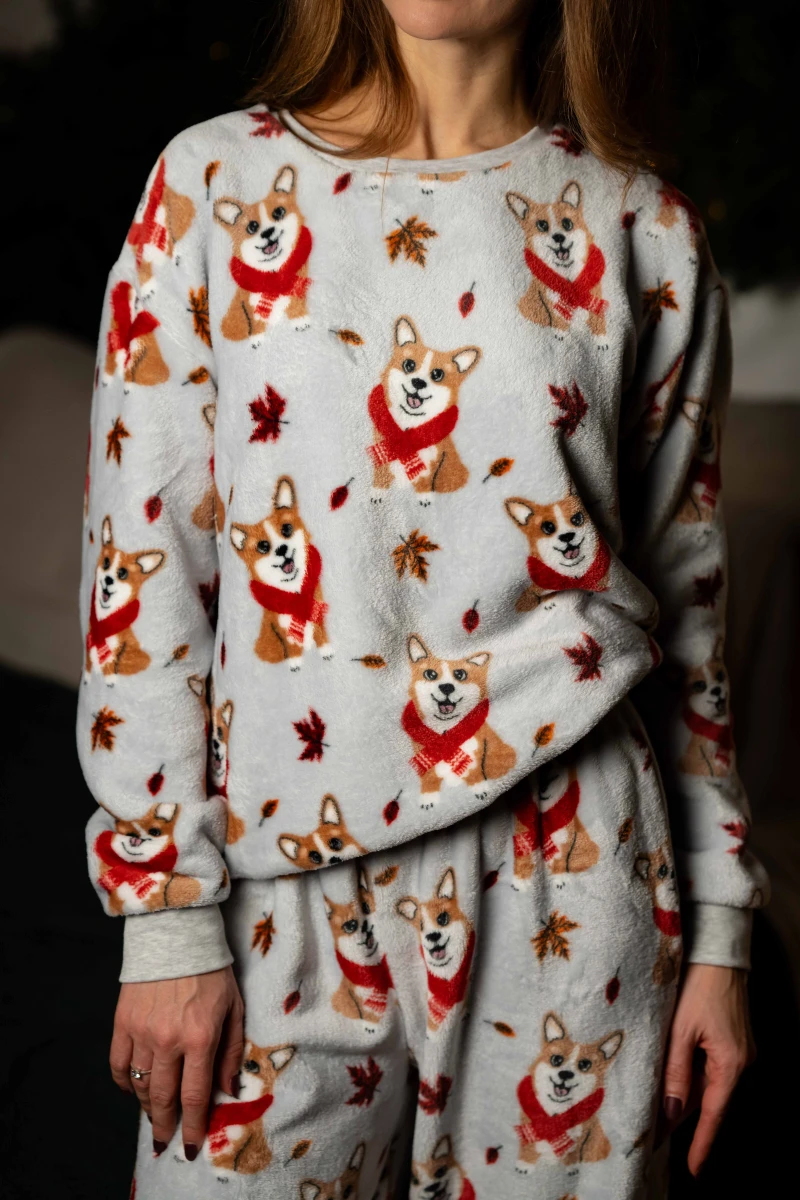 Піжамний костюм жіночий домашній з велсофту, принт