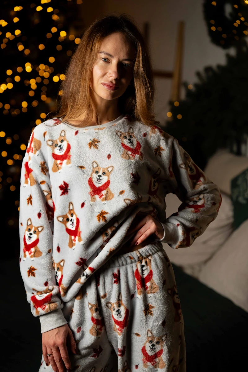 Піжамний костюм жіночий домашній з велсофту, принт