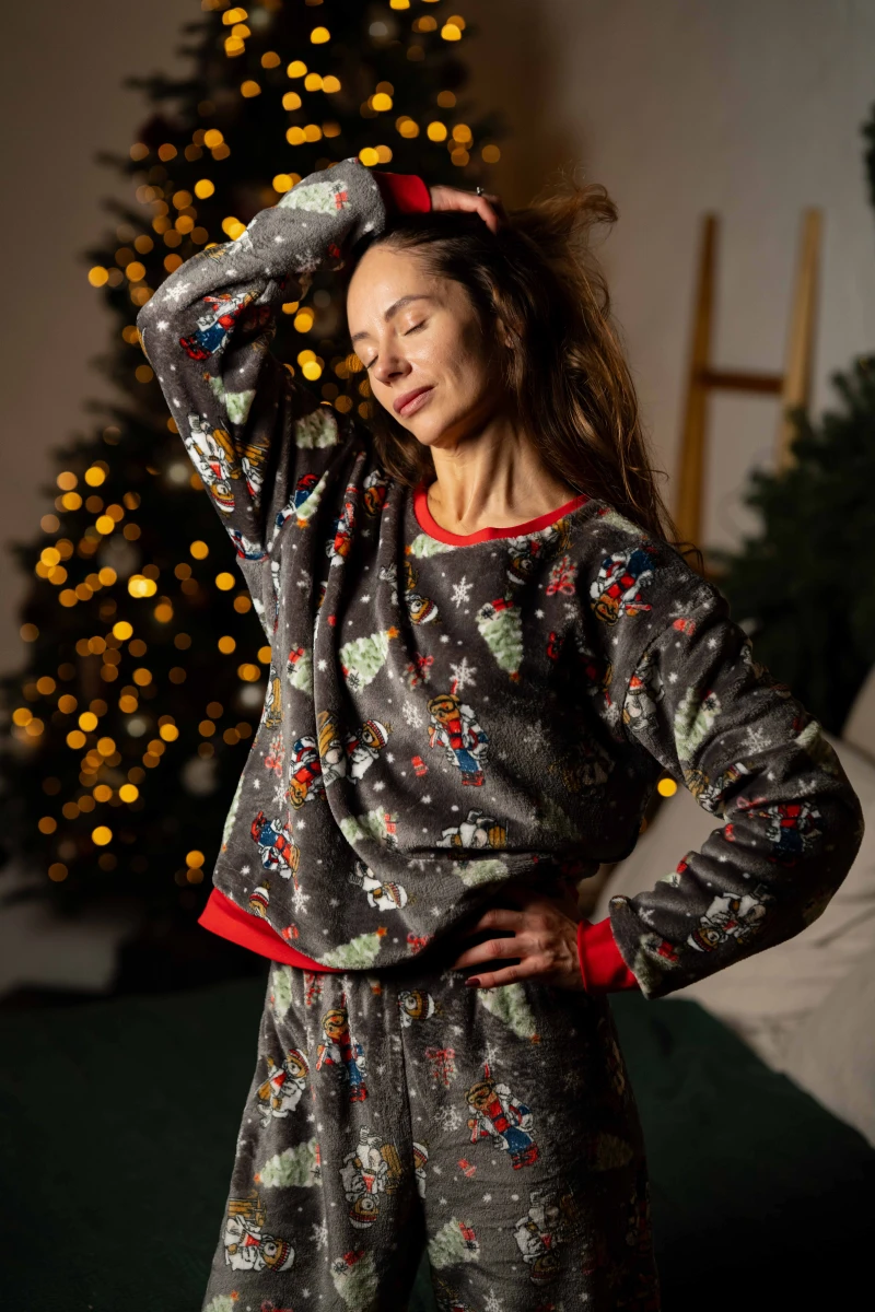 Піжамний костюм жіночий домашній з велсофтом, принт ведмедика