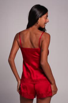 Набір шовковий жіночий топ та шорти з мереживом, бордо.