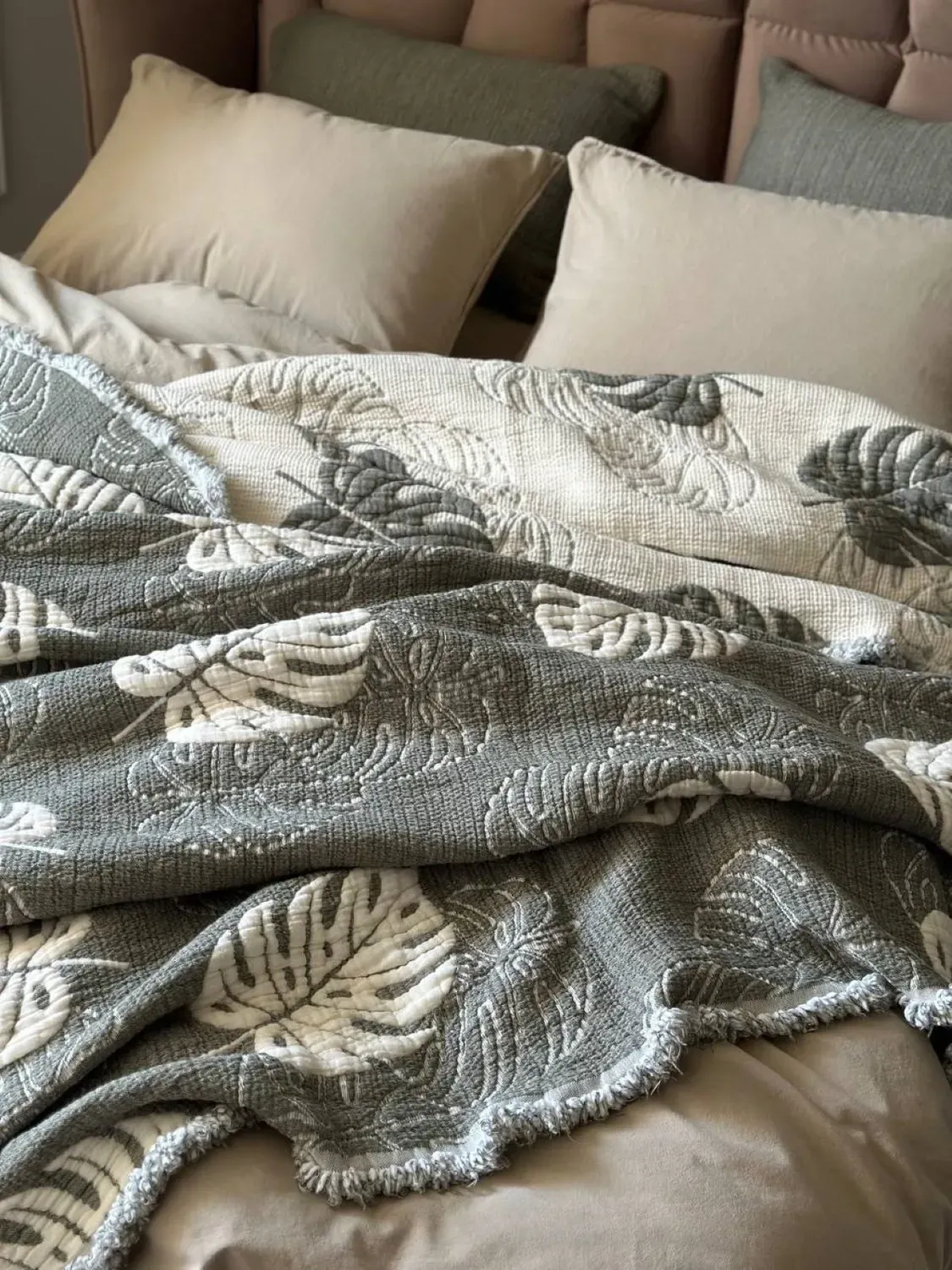 Покривало бавовна з наволочками Saheser Forest green 240х260 см