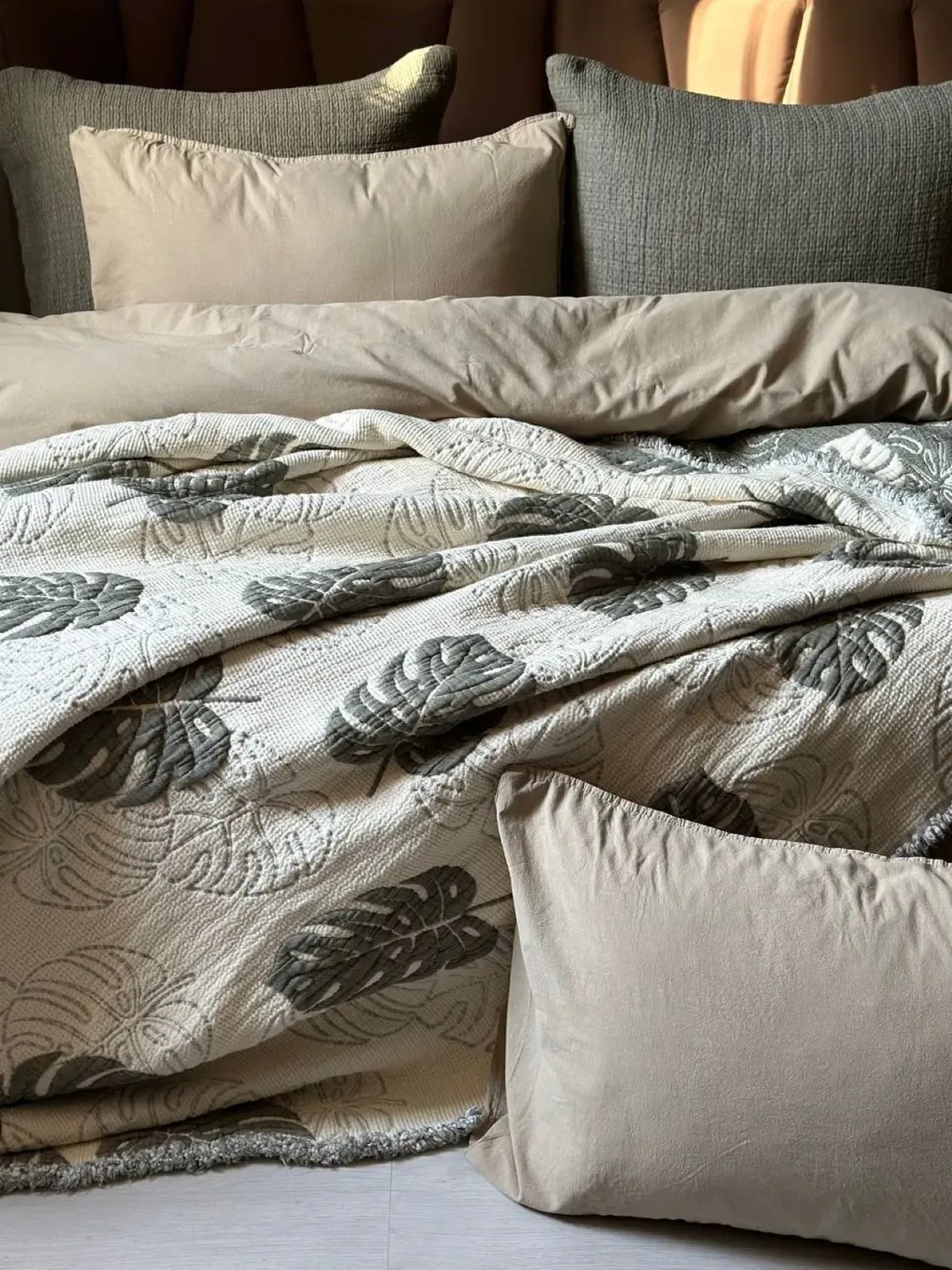 Покривало бавовна з наволочками Saheser Forest green 240х260 см