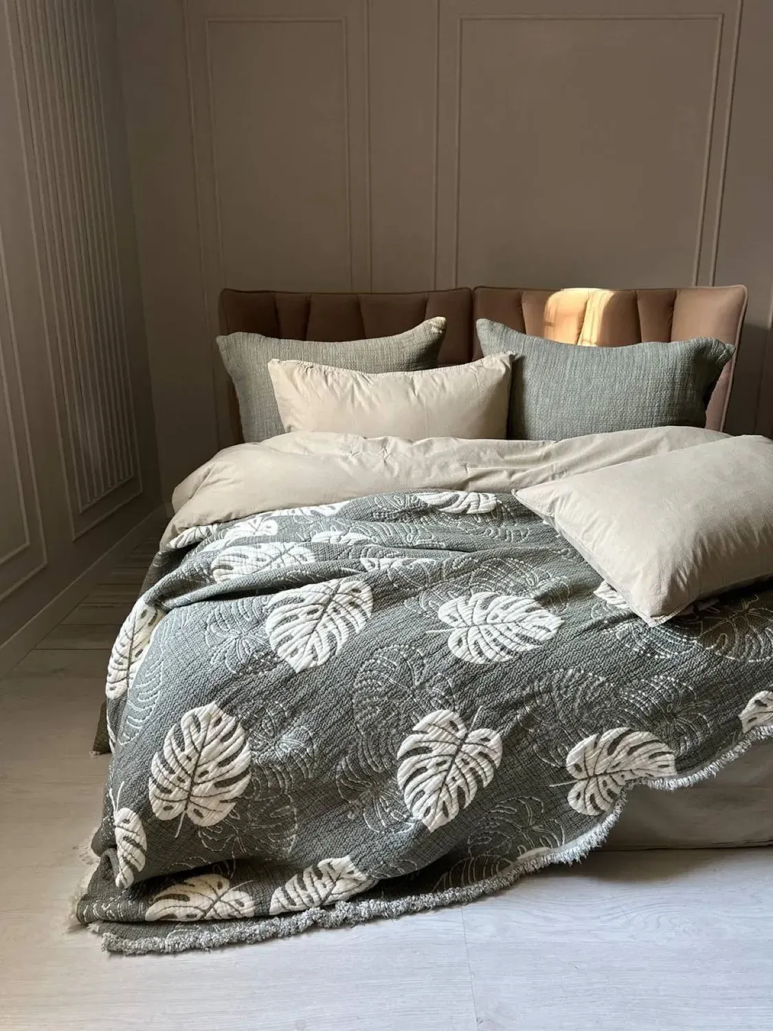 Покривало бавовна з наволочками Saheser Forest green 240х260 см