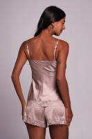 Комплект шовковий жіночий топ та шорти з мереживом, бежевий