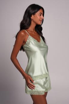 Набір шовковий жіночий топ і шорти з мереживом, зелений пастель