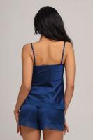 Набір шовковий жіночий топ і шорти з мереживом, синій