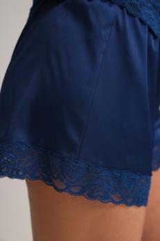 Набір шовковий жіночий топ і шорти з мереживом, синій