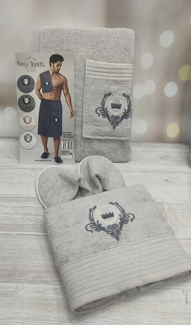 Набір для сауни чоловічий 3 предмета Fakili Tekstil Туреччина світло сірий